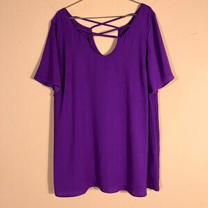 Eloquii Plus Criss Cross Short Sleeve Purple Blouse